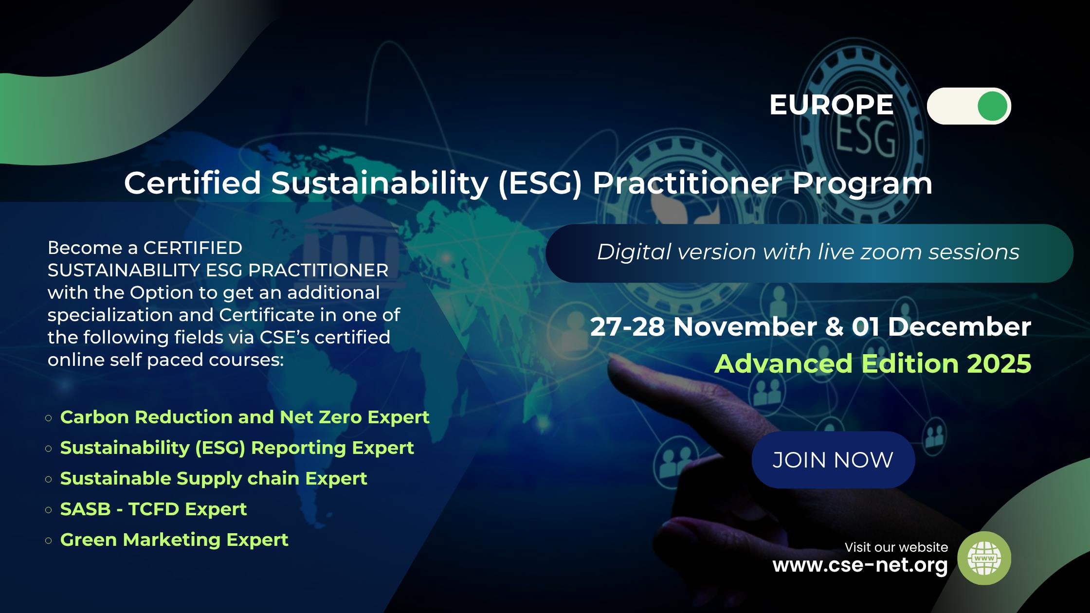 Europe | Certified Sustainability (ESG) Practitioner Program, Advanced Edition 2025