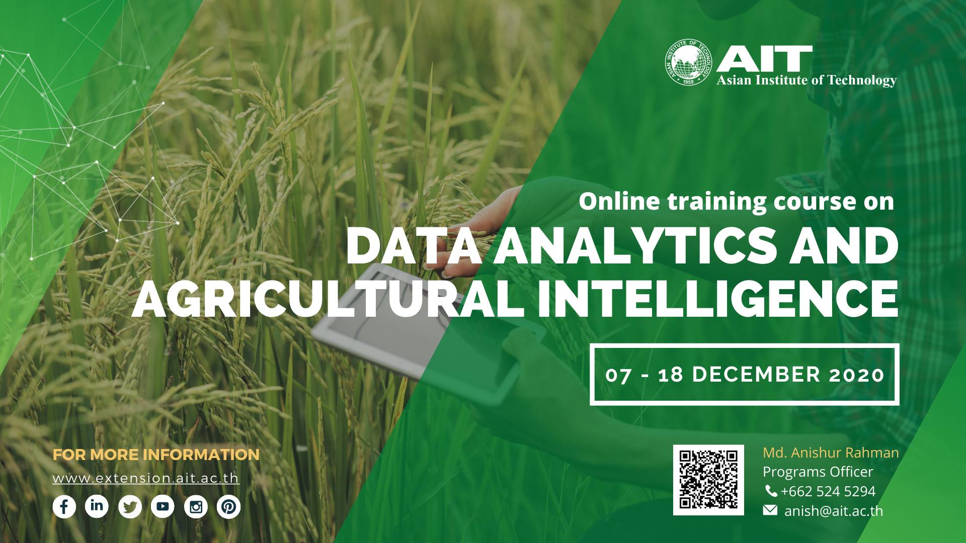 Online training course on "Data Analytics and Agriculture Intelligence"