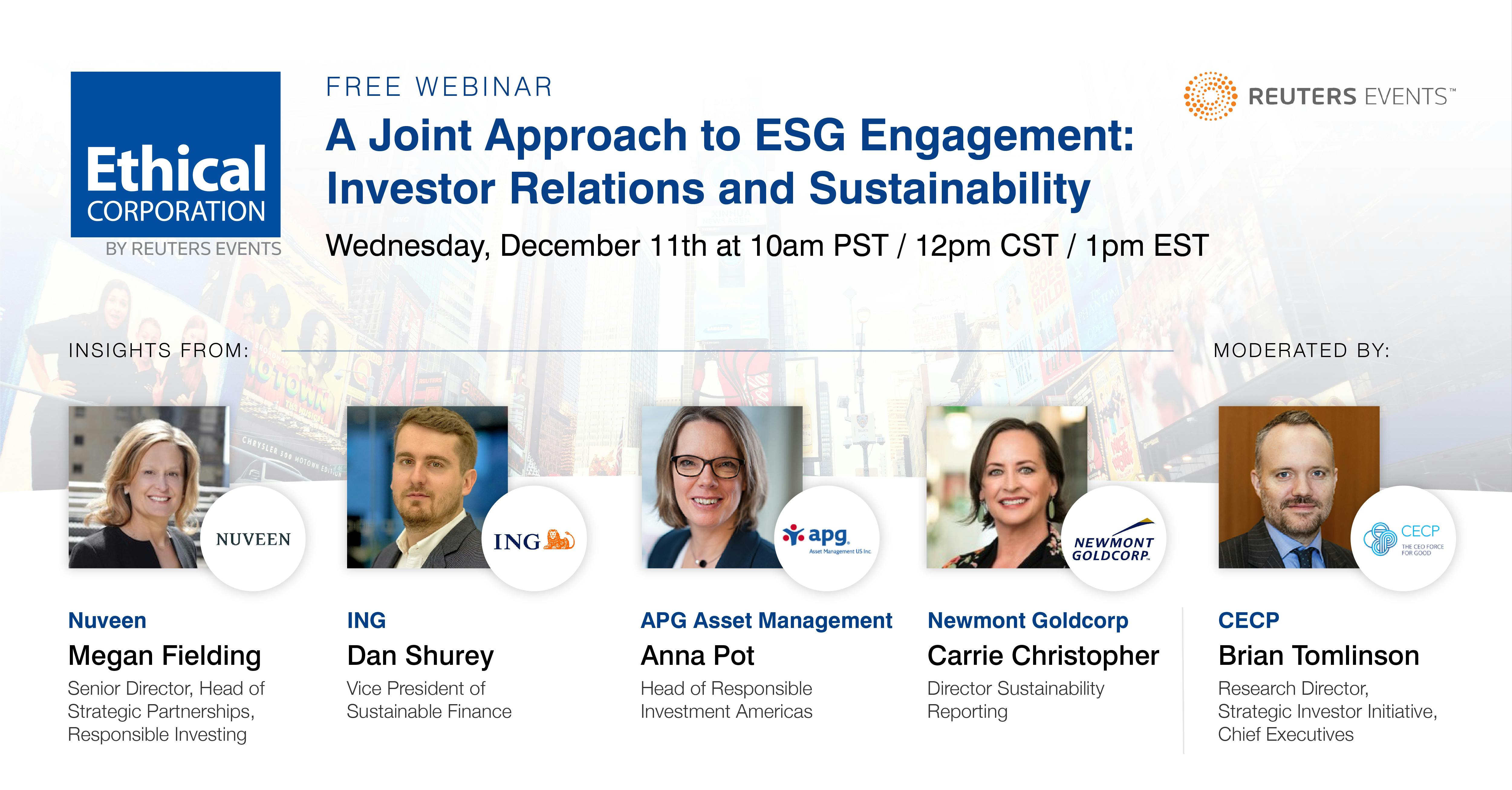 Webinar: A Joint Approach to ESG Engagement: Investor Relations and Sustainability