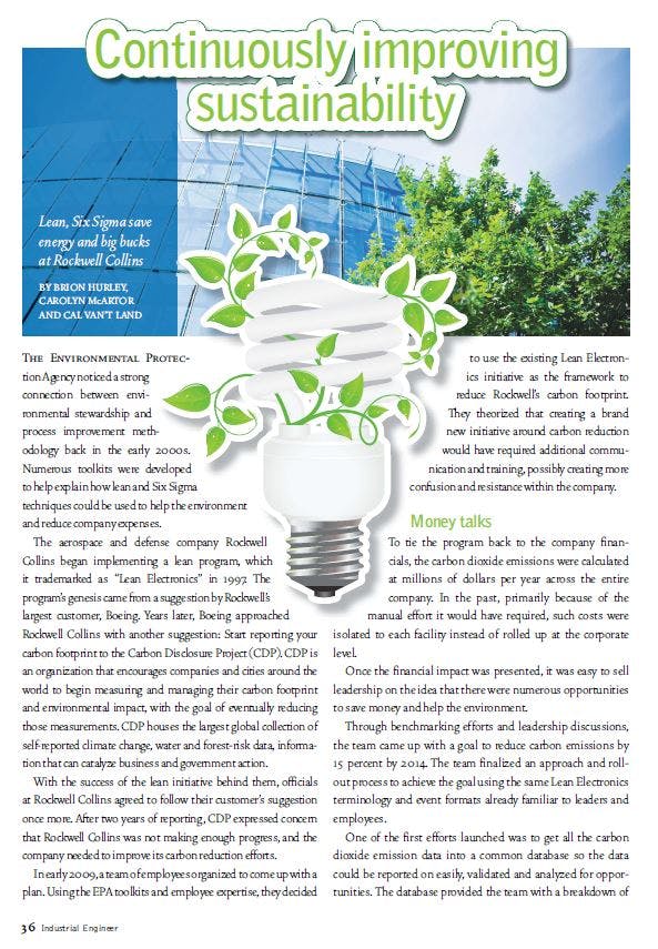 Continuously improving sustainability - Lean & Six Sigma team up for environmental sustainability