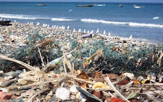 Plastic trash in a beach in Yemen, Middle East