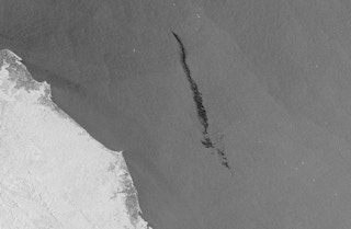 An oil spill spotted off the coast of Idy Rayeuk, Aceh, Sumatra. Orbital EOS