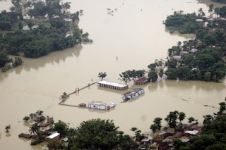 An aerial view of flood affected areas in Bihar