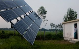 Solar panels in a rural area in Rohertek, Bangladesh