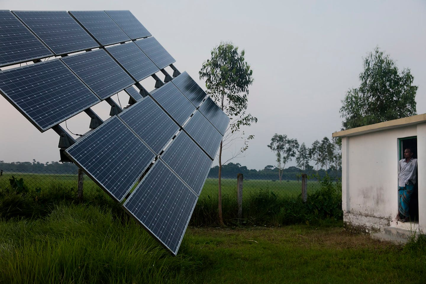 Solar panels in a rural area in Rohertek, Bangladesh