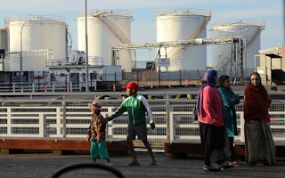 Oil storage tanks at the Wynyard Quarter in Auckland, New Zealand