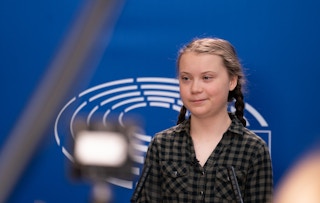 Greta Thunberg speaking at Parliament