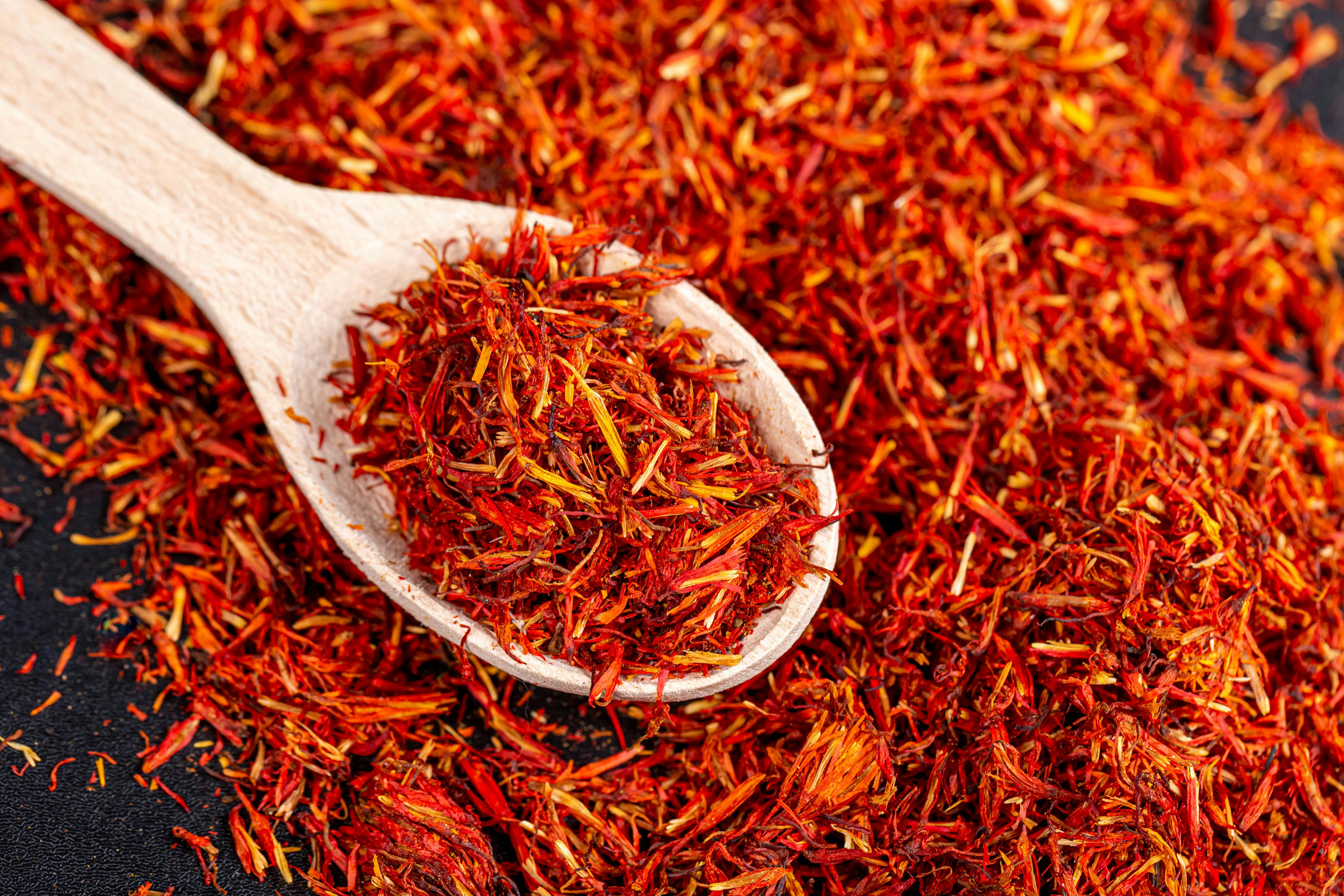 Saffron spice in a spoon
