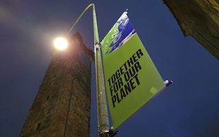 COP26 banner, Glasgow Cross