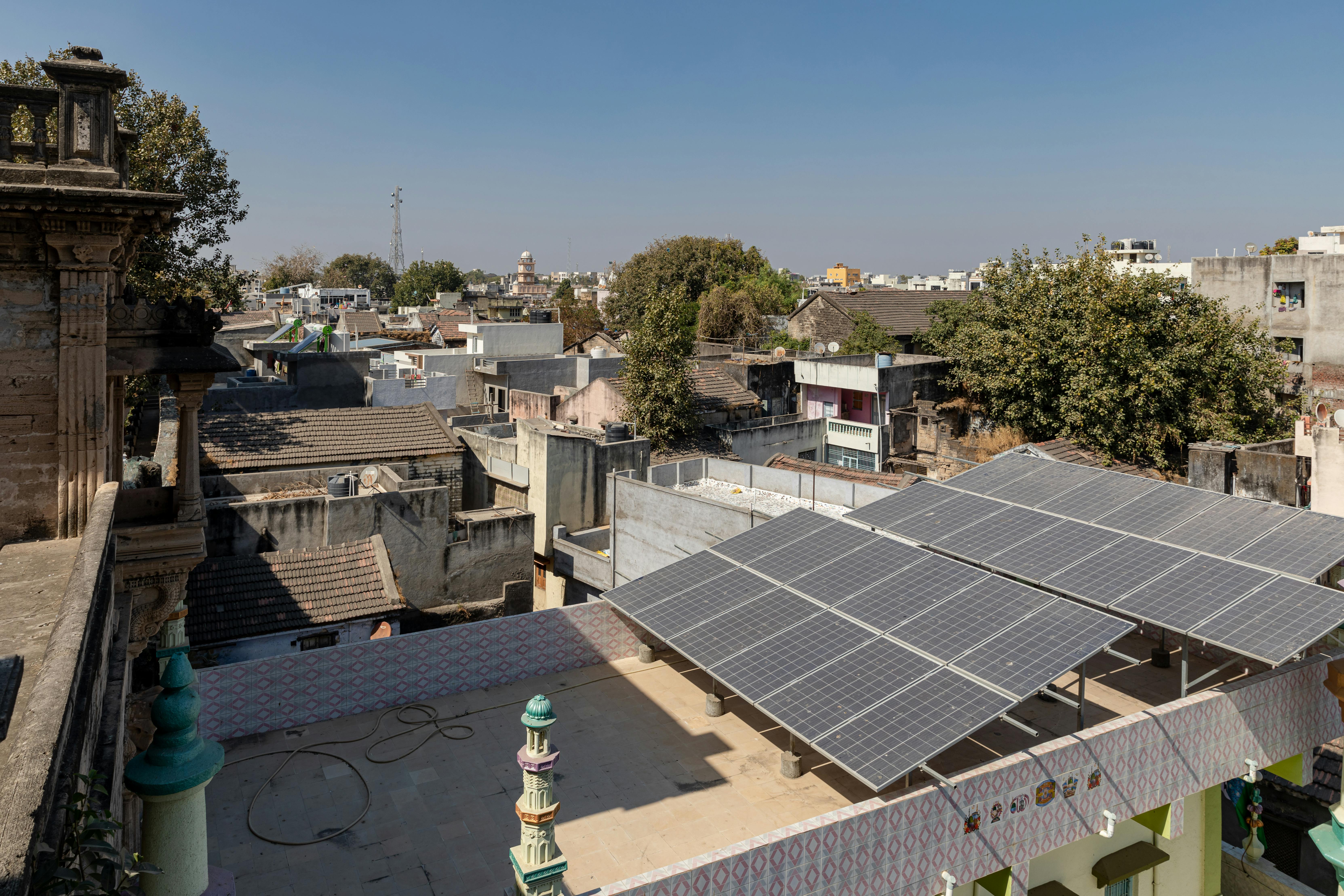 India solar panels on top of house