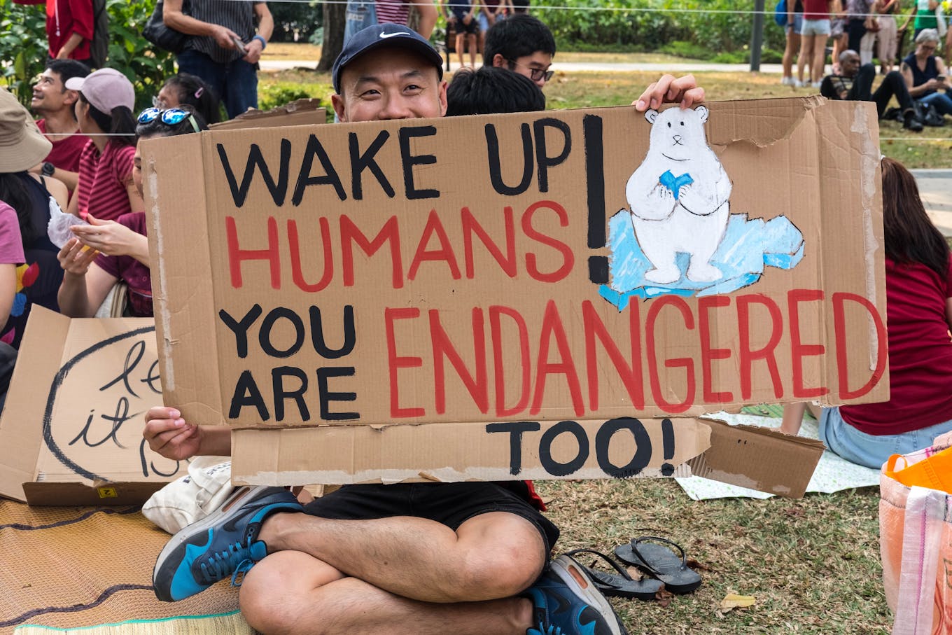 "Wake up humans" rallier at SG Climate Rally