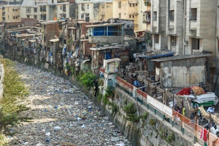 Dharavi slum area in Mumbai, India.