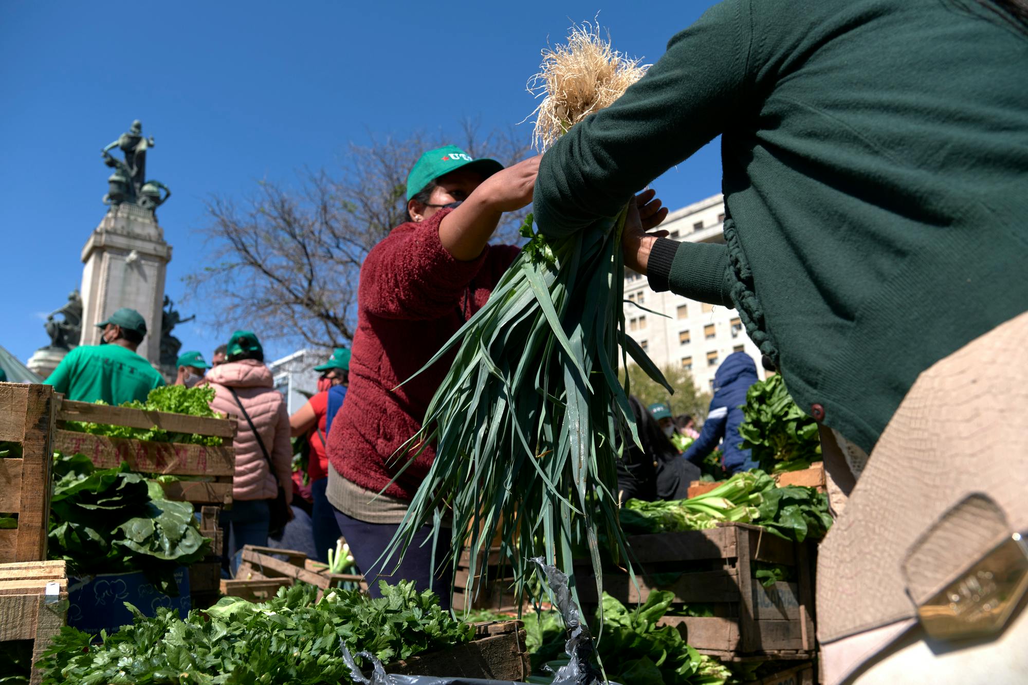 Farmers distributing fruits and vegetables in Buenos Aires, Argentina