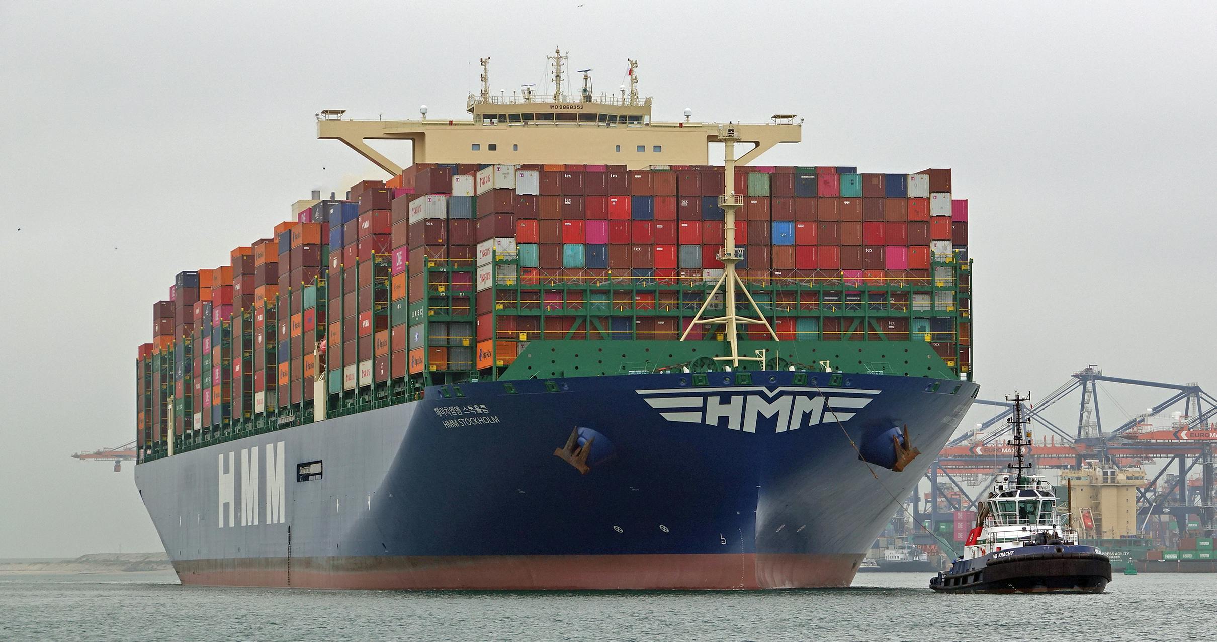 A shipping container vessel from Seoul-headquartered HMM