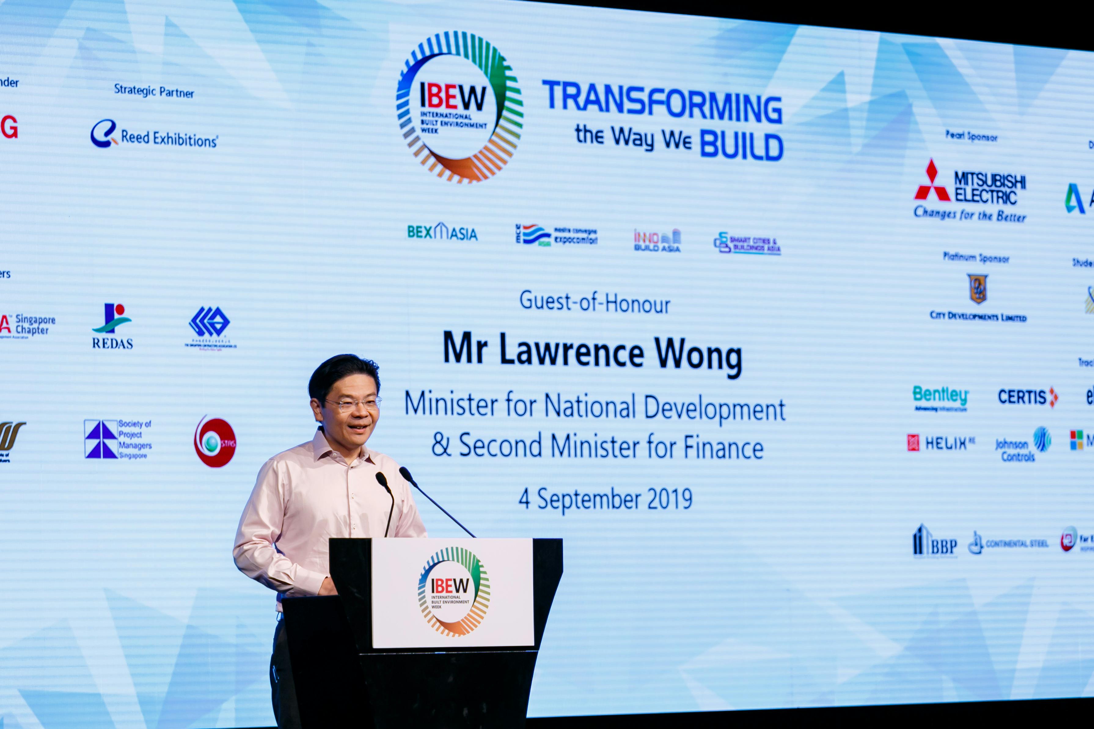Minister for National Development, Lawrence Wong, opens the inaugural International Built Environment Week in Singapore in September 2019.