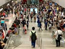 Rush hour on the subway in Singapore.