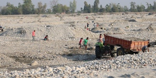 labourers in Nepal river