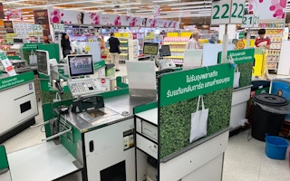 A plastic bag-free shopping aisle at a Tesco Lotus supermarket in On Nut, Bangkok. Image: Eco-Business