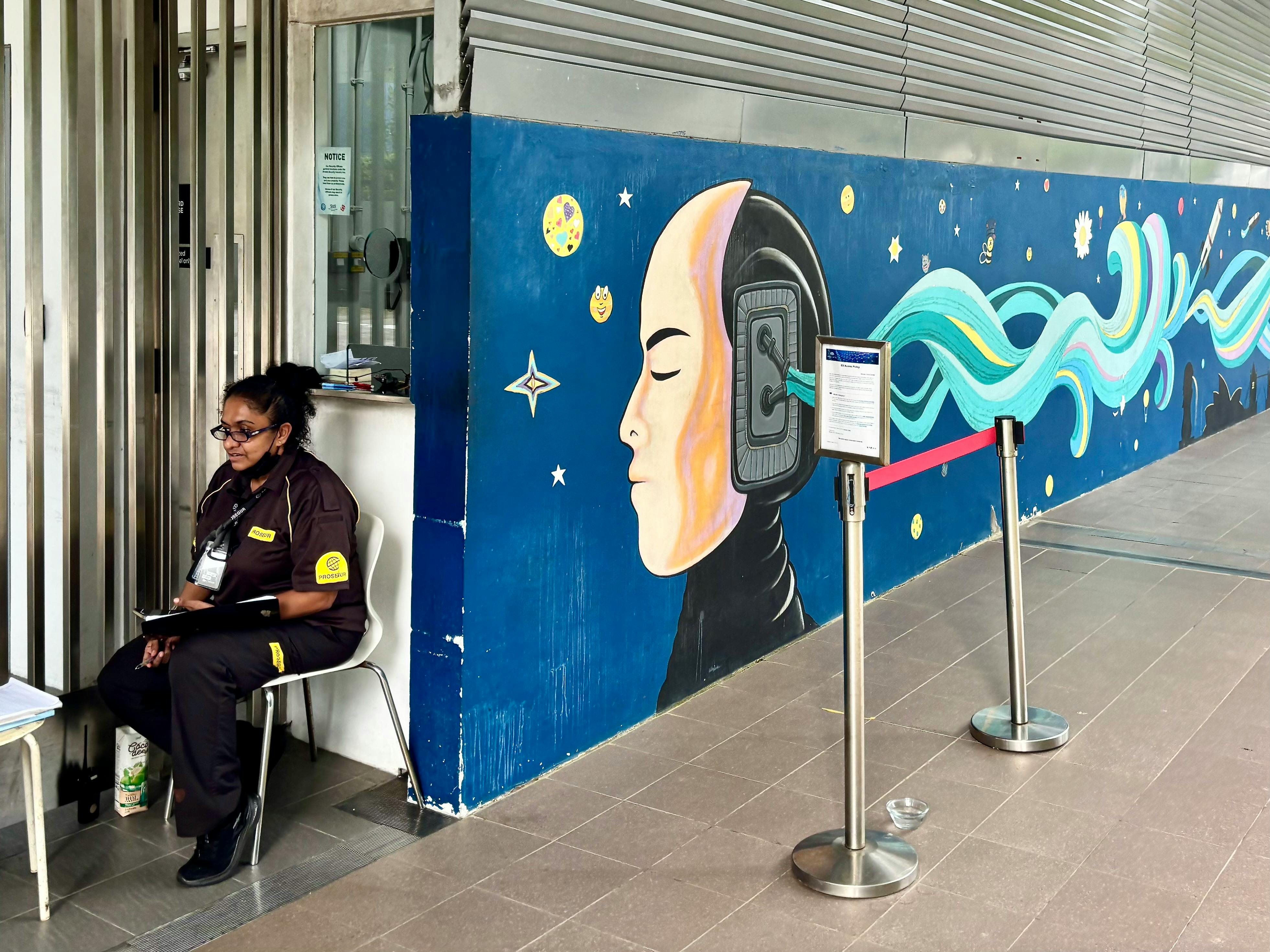 The security gate of a data centre in One North, Singapore, one of Southeast Asia's AI hubs.
