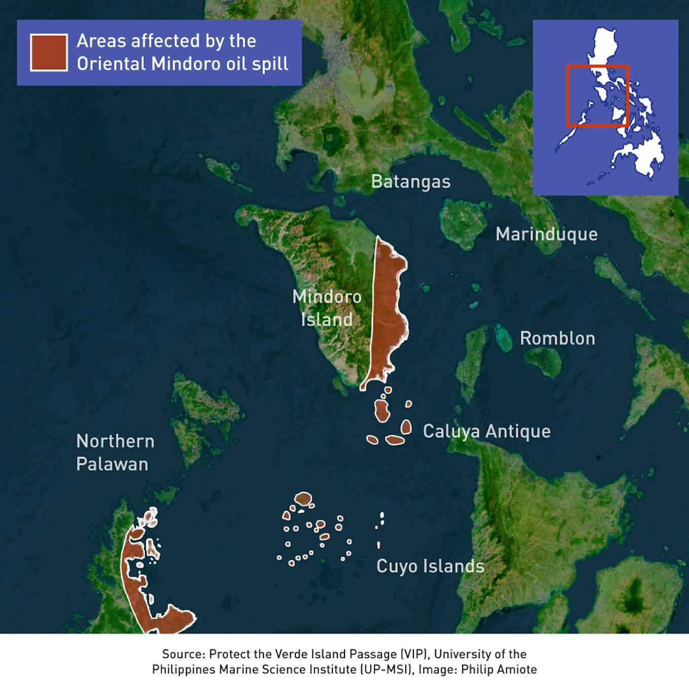 Areas affected by the Oriental Mindoro oil spill