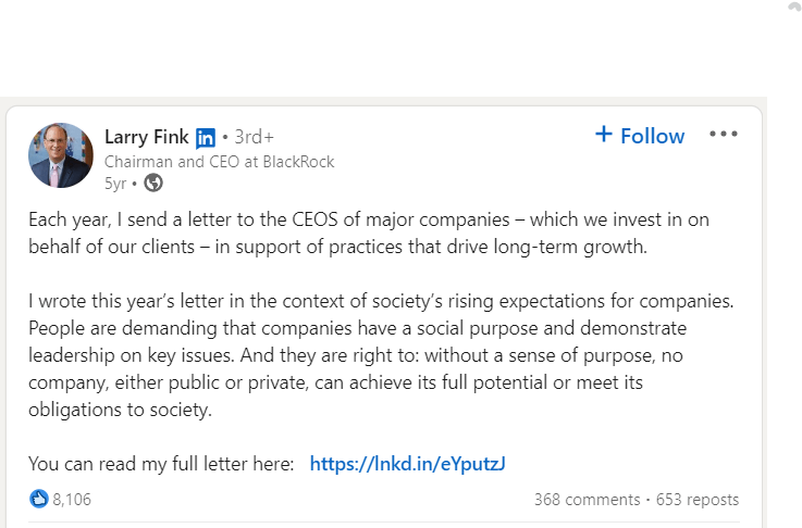 Larry Fink 2018 LinkedIn Letter
