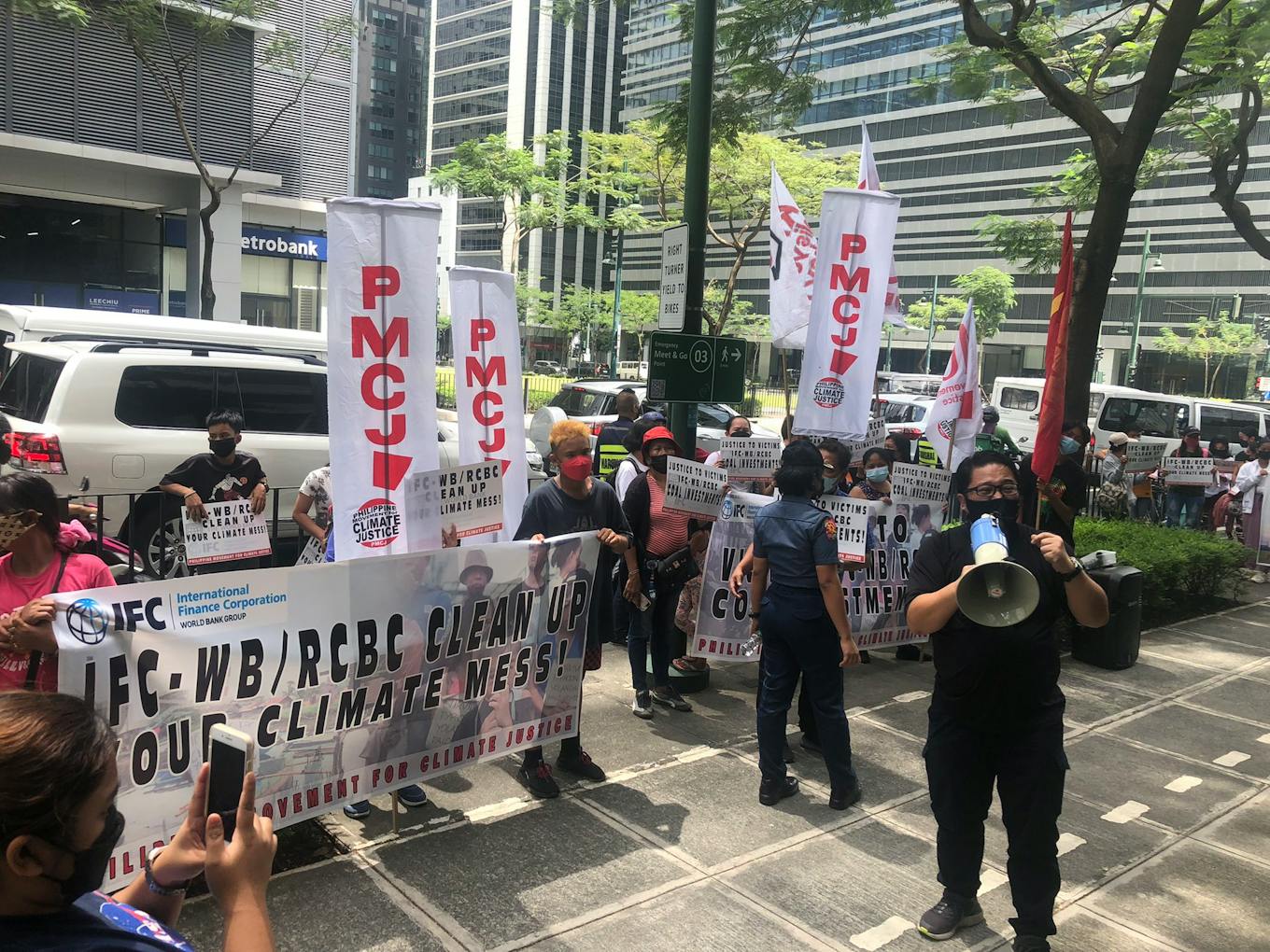 Protesters in front of the IFC office