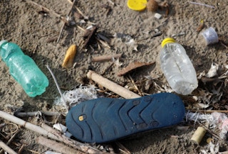Plastic bottles and a flip-flop