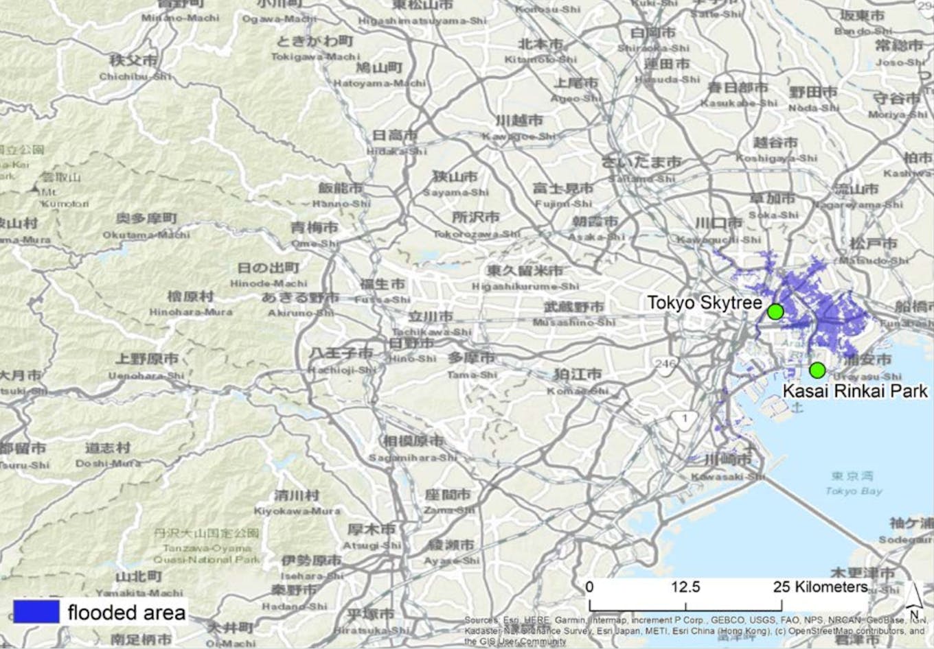 Flood risk parts of Tokyo