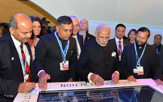 Narendra Modi visiting the India Pavilion