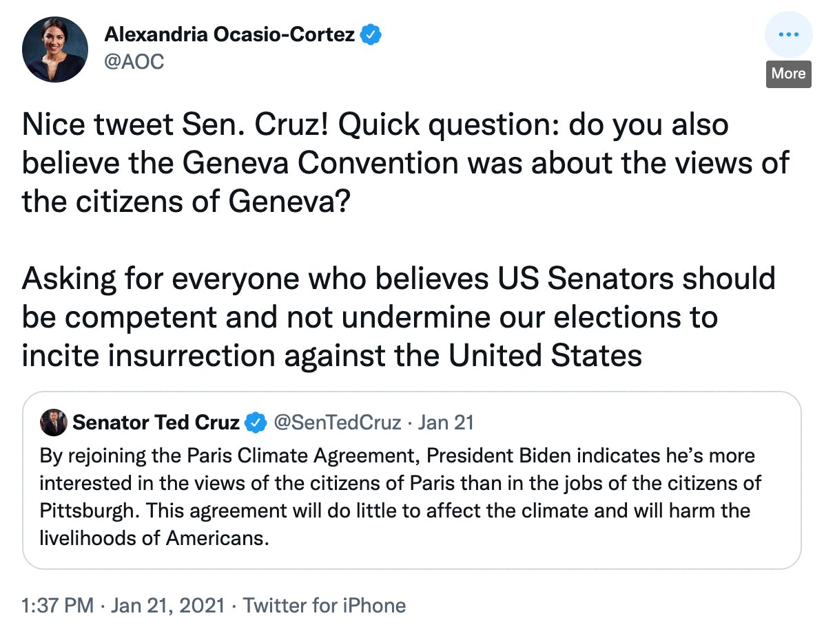Tweet from Senator Ted Cruz about the Paris Agreement