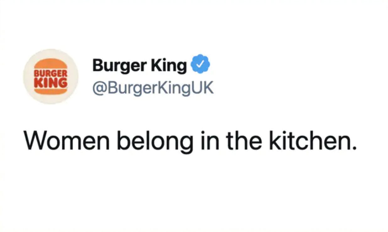 Burger King UK's tweet on International Women's Day