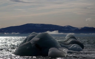 An iceberg floats near the Wahlenberg Glacier
