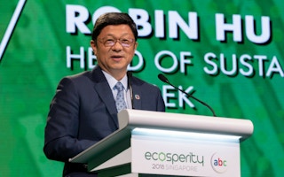 Robin Hu speaking at the Temasek-organised Ecosperity sustainability conference in Singapore in 2019. Image: Temasek