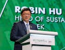 Robin Hu speaking at the Temasek-organised Ecosperity sustainability conference in Singapore in 2019. Image: Temasek