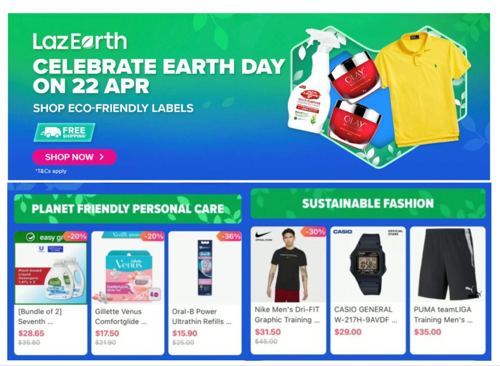 Products labelled "sustainable" or "planet-friendly" in a promotion on e-commerce platform Lazada