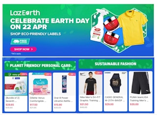 Products labelled "sustainable" or "planet-friendly" in a promotion on e-commerce platform Lazada