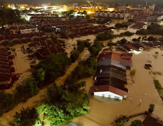 Flooding in Mentakab Town central Pahang, Malaysia, in December 2021.