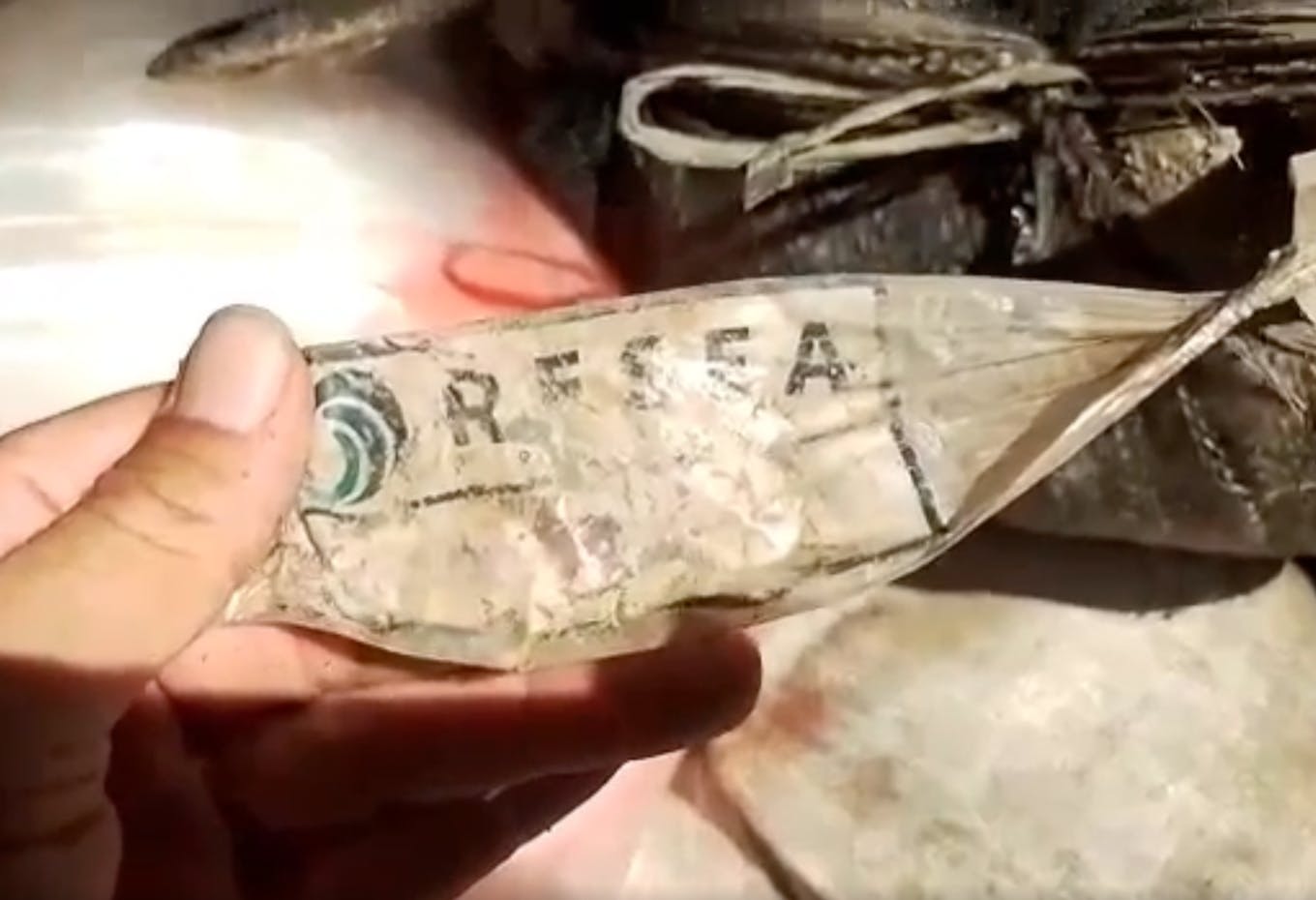 A still from a video shot by Kieran Kelly showing ReSea bags allegedly dumped in north Jakarta
