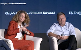 ClientEarth CEO Laura Clarke speaks at a COP27 side event with the CEO of Ingka Group, owner of Ikea, Jesper Brodin