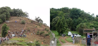 Before (left) and after (right). Ten years of progress at a forest ecosystem restoration site in an abandoned agricultural field at Mon Cham in northern Thailand, by Chiang Mai University's Forest Restoration Research Unit. Image: Stephen Elliott