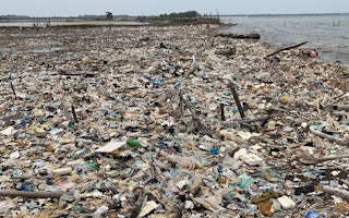 Plastic strewn on a beach in Jakarta.