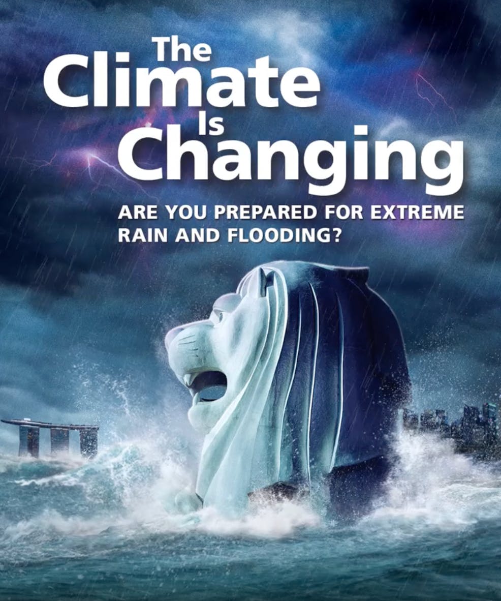 A 2021 advertisement by Singapore's water agency PUB warning of rising seas and extreme flooding
