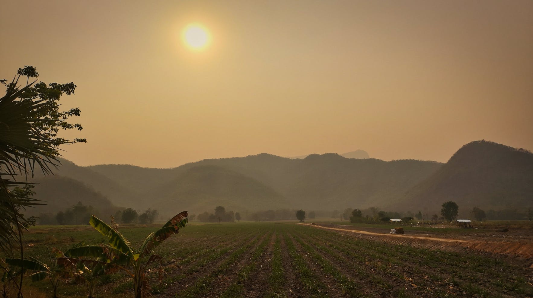 Haze lingers over farmland in northern Thailand, where seasonal crop burning has been exacerbated by high temperatures and dry weather.