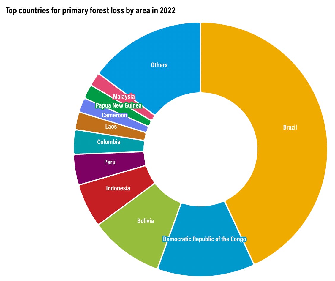 Forest loss by country in 2022