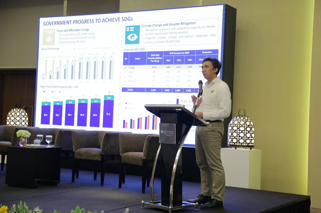 Dr Gigih Udi Atmo, director for energy conservation, Ministry of Energy and Mineral Resources, addressing the inaugural Unlocking Capital for Sustainability Indonesia event in Jakarta on Thursday 31 August. Image: Eco-Business