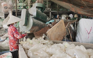 Plastic bottles in Vietnam informal waste recycling facility