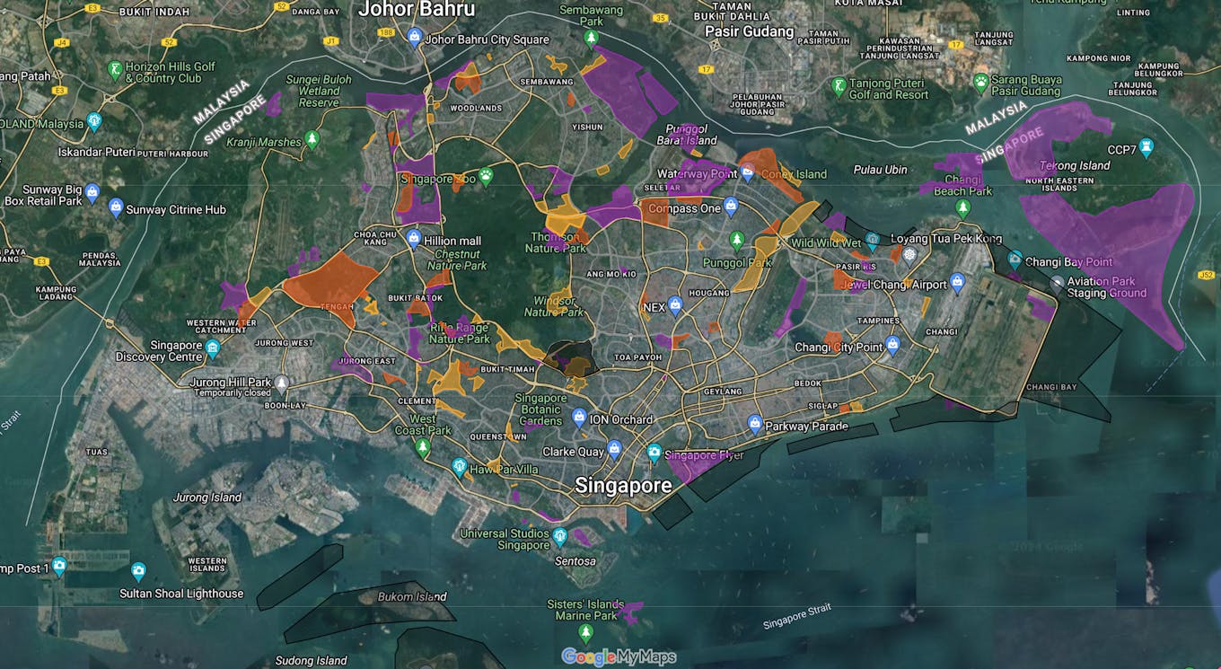 A map of Singapore, featuring past and future forest loss