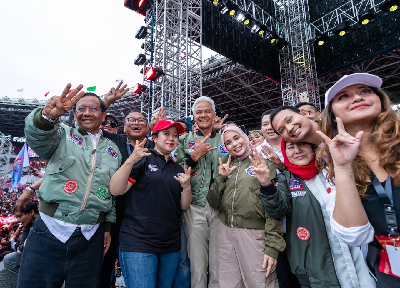 Mahfud (far left) and Pranowo (centre) on the campaign trail in Jakarta. Image: Ganjar/Pranowo on X
