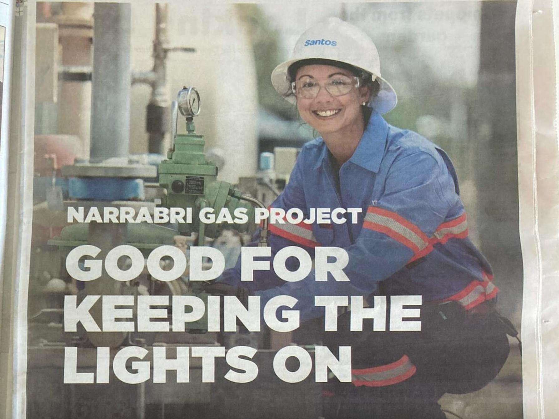 An advertisement for the proposed Narrabri gas project in New South Wales