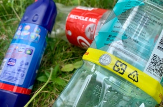Packaging for Taiwanese bottled water brand pH Balancer bears the plastic resin identification code for PET. Though the circular recycling symbol implies recyclability, it actually refers to the type of plastic used. Only 81 per cent of PET is recycled globally.